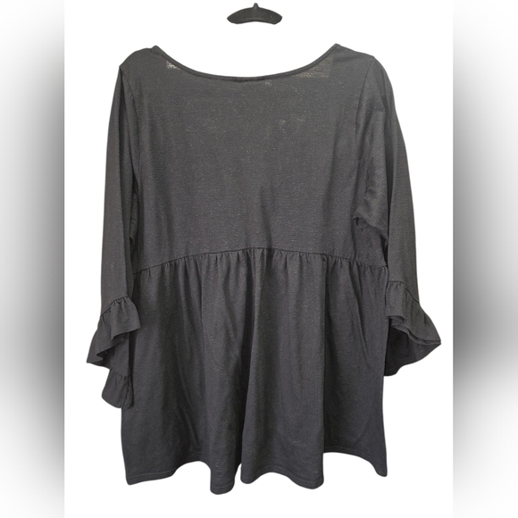 Torrid Charcoal Babydoll Top Size 2X Ruched Tie Front Ruffle Sleeves‎ Peasant - Picture 2 of 9